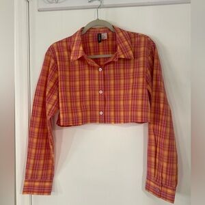 Plaid Long Sleeve Crop Top -Small